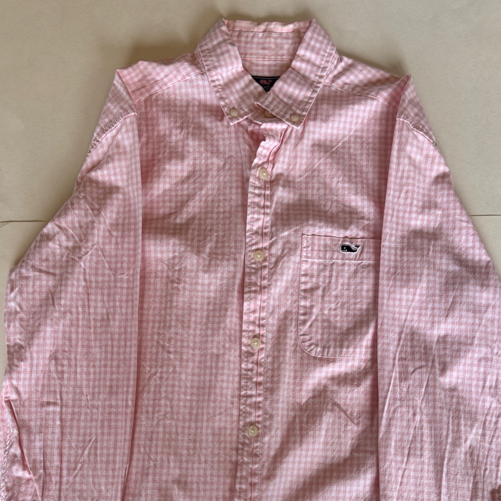 Vineyard Vines Mens Pink Gingham Button Down Shirt